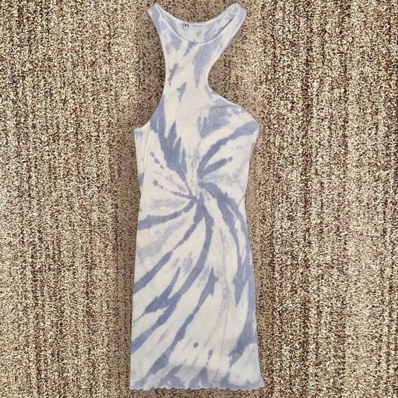 ZARA Women's Tie-Dye Halter Dress Blue White Size Medium - Picture 1 of 8